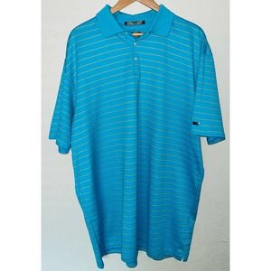 TIGER WOODS NIKE TURQUOISE BLUE YELLOW STRIPED SHORT SLEEVE GOLF POLO SHIRT XXL